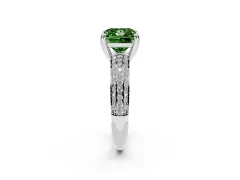 Fancy Green Princess Cut Diamond Solitaire Ring Set in White gold with Multi-Row Round Pavé Band and Prong Setting
