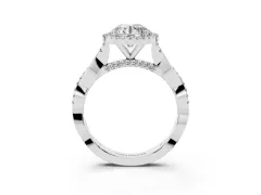 Round Cut Diamond Halo Twist Band Solitaire Ring Set in White gold with Prong Setting