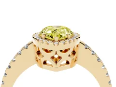 Fancy Yellow Pear Cut Diamond Halo Ring Set in Yellow gold with Pavé Shoulders and Halo-Framed Center