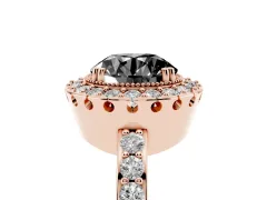 Fancy Black Round Cut Diamond Halo Ring Set in Rose gold with Pavé Shank and Prong Setting
