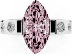 Fancy Pink Marquise Cut Diamond Channel-Set Band Ring Set in Silver with Bezel Prong Setting