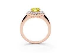Fancy Yellow Cushion Cut Diamond Cluster Halo Ring Set in Rose gold with Solitaire Band and Prong Setting