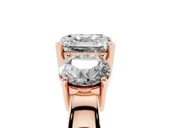 Asscher Cut Diamond Three-Stone Ring Set in Rose gold with Round Side Stones and Classic Band