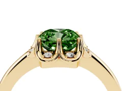 Fancy Green Cushion Cut Diamond Round Cluster Halo Ring Set in Yellow gold with Solitaire Band and Prong Setting