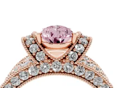Fancy Pink Pear Cut Diamond Milgrain Halo Pavé Engagement Ring Set in Rose gold with Prong Setting