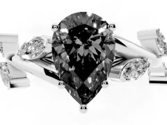 Fancy Black Pear Cut Diamond Solitaire Ring Set in Silver with Twisted Marquise Accent Band