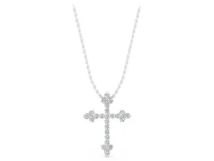 Round Diamond Cluster Cross Pendant Set in White gold with Prong Setting