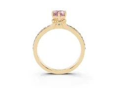 Fancy Pink Pear Cut Diamond Solitaire Ring Set in Yellow gold with Channel Set Band and Prong Setting