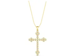 Round Diamond Cross Pendant Set in Yellow gold with Bezel-Set Stones