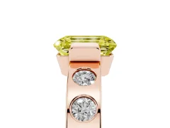Fancy Yellow Emerald Cut Diamond Channel-Set Band Ring Set in Rose gold with Bezel Prong Setting