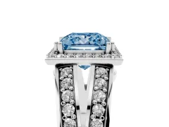 Fancy Blue Princess Cut Diamond Halo Ring Set in Platinum with Double Pavé Split Shank