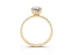 Radiant Cut Diamond Solitaire Engagement Ring Set in Yellow gold with Round Pavé Band and Prong Setting