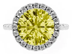 Fancy Yellow Round Cut Diamond Halo Ring Set in Silver with Plain Twisted Band