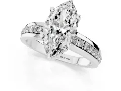 Marquise Cut Diamond Solitaire Ring Set in Platinum with Channel Set Band and Prong Setting