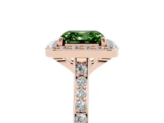 Fancy Green Asscher Cut Diamond Halo Engagement Ring Set in Rose gold with Round Pavé Shoulders and Heart Gallery