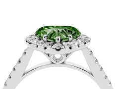 Fancy Green Heart Cut Diamond Pavé Halo Engagement Ring Set in White gold with Pavé Band and Prong Setting