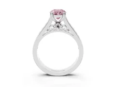 Fancy Pink Oval Cut Diamond Channel Set Solitaire Engagement Ring Set in White gold with Prong Setting
