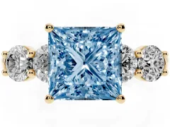 Fancy Blue Princess Cut Diamond Five-Stone Prong Set Ring Set in Yellow gold with Classic Band