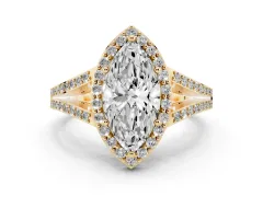 Marquise Cut Diamond Halo Split Shank Pavé Ring Set in Yellow gold with Prong Setting