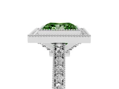 Fancy Green Princess Cut Diamond Halo Milgrain Pavé Band Ring Set in Silver with Prong Setting