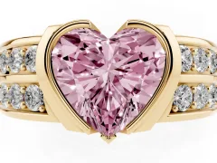 Fancy Pink Heart Cut Diamond Wide Channel Set Band Ring Set in Yellow gold with Bezel Setting
