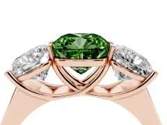 Fancy Green Cushion Cut Diamond Three-Stone Ring Set in Rose gold with Plain Polished Band