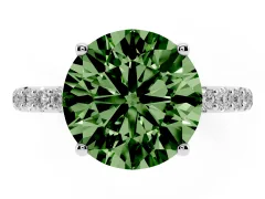 Fancy Green Round Cut Diamond Solitaire Engagement Ring Set in Silver with Round Pavé Band and Prong Setting