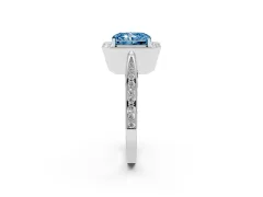 Fancy Blue Radiant Cut Diamond Halo Engagement Ring Set in White gold with Accent Split Shank Band