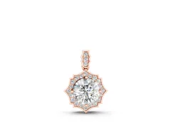 Round Diamond Halo Pendant Set in Rose gold with Milgrain Prong Setting