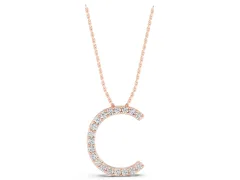 Round Diamond Pavé Letter C Pendant Necklace Set in Rose gold with Prong-Set Stones