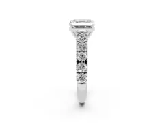 Asscher Cut Diamond Solitaire Ring Set in Silver with Cut-Down Micro Pavé Band and Prong Setting