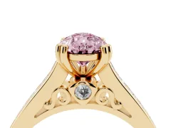Fancy Pink Pear Cut Diamond Channel Set Solitaire Engagement Ring Set in Yellow gold with Prong Setting