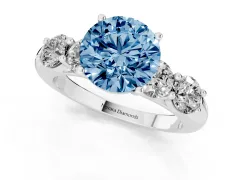 Fancy Blue Round Cut Diamond Five-Stone Prong Set Ring Set in Silver with Classic Band