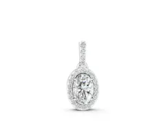 Oval Diamond Halo Pendant Set in Silver with Pavé Prong Setting