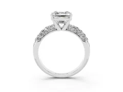 Asscher Cut Diamond Pavé Band Solitaire Ring Set in White gold with Close-Set Accent Stones and Prong Setting