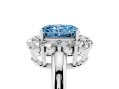 Fancy Blue Radiant Cut Diamond Halo Cluster Engagement Ring Set in Platinum with Polished Band and Prong Setting