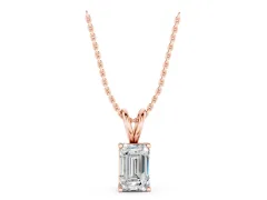 Emerald Cut Solitaire Pendant Set in Rose gold with Four-Prong Setting