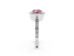 Fancy Pink Round Cut Diamond Halo Engagement Ring Set in Silver with Accent Split Shank Band