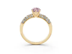 Fancy Pink Marquise Cut Diamond Pavé Band Solitaire Ring Set in Yellow gold with Close-Set Accent Stones and Prong Setting