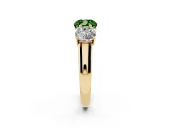 Fancy Green Cushion Cut Diamond Three-Stone Ring Set in Yellow gold with Plain Polished Band