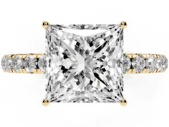 Princess Cut Diamond Pavé Solitaire Engagement Ring Set in Yellow gold with Prong Setting