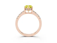 Fancy Yellow Cushion Cut Diamond Solitaire Engagement Ring Set in Rose gold with Pavé Band and Prong Setting