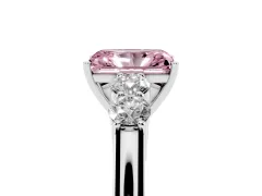Fancy Pink Radiant Cut Diamond Five-Stone Prong Set Band Ring Set in White gold with Polished Band