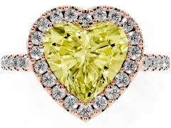 Fancy Yellow Heart Cut Diamond Pavé Halo Ring Set in Rose gold with Prong Setting