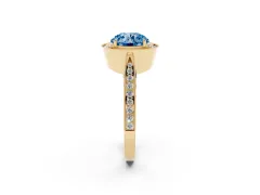 Fancy Blue Round Cut Diamond Halo Engagement Ring Set in Yellow gold with Accent Split Shank Band