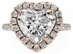 Heart Cut Diamond Pavé Halo Engagement Ring Set in Rose gold with Pavé Band and Prong Setting