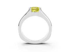 Fancy Yellow Princess Cut Diamond Bezel Solitaire Ring Set in Silver with Wide Band