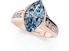 Fancy Blue Marquise Cut Diamond Bezel-Set Solitaire Ring Set in Rose gold with Channel-Set Band