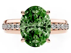 Fancy Green Oval Cut Diamond Solitaire Ring Set in Rose gold with Channel Set Band and Prong Setting
