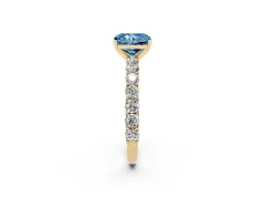Fancy Blue Radiant Cut Diamond Solitaire Ring Set in Yellow gold with Shared Prong Pavé Band